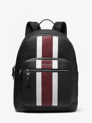 33F1LHDB8L - Hudson Pebbled Leather and Logo Stripe Backpack BLACK