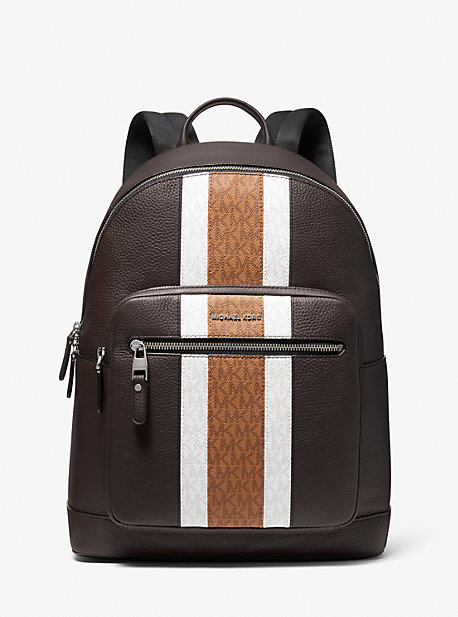 33F1LHDB8L - Hudson Pebbled Leather and Logo Stripe Backpack BROWN