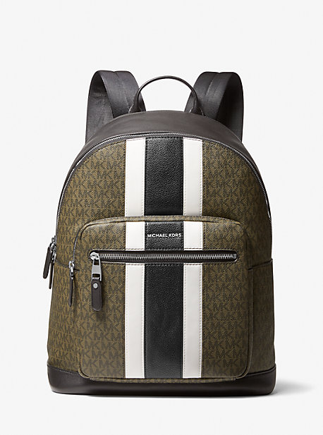 33F1LHDB8L - Hudson Pebbled Leather and Logo Stripe Backpack OLIVE