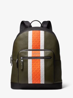 33F1LHDB8L - Hudson Pebbled Leather and Logo Stripe Backpack DAY GLO ORANGE