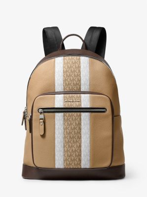 33F1LHDB8L - Hudson Pebbled Leather and Logo Stripe Backpack BROWN/CAMEL