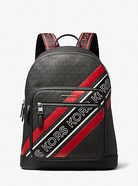 33F1LHDB8R - Hudson Logo Embossed Stripe Backpack BLACK/CRIMSON
