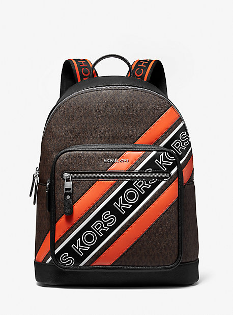33F1LHDB8R - Hudson Logo Embossed Stripe Backpack BROWN/OPT ORANGE