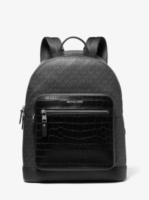 33F1LHDB8U - Hudson Crocodile Embossed Leather and Logo Backpack BLACK