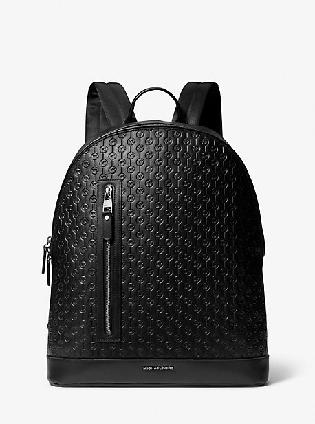 33F2LHDB2L - Hudson Slim Logo Embossed Leather Backpack BLACK