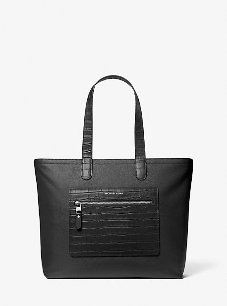 33F3LHDT7E - Hudson Textured Leather Top-Zip Tote Bag BLACK