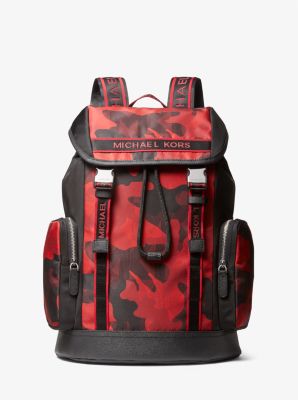 33H1LBNB6V - Brooklyn Logo Tape Camouflage Printed Woven Backpack RED MULTI