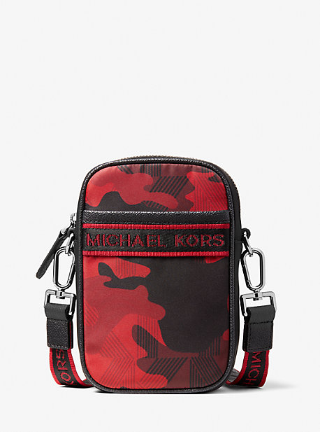 33H1LBNC1V - Brooklyn Logo Tape Camouflage Printed Woven Smartphone Crossbody Bag RED MULTI