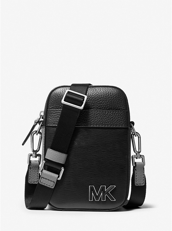 MK 33H1LHDC1L Hudson Color-Block Leather Smartphone Crossbody Bag BLACK
