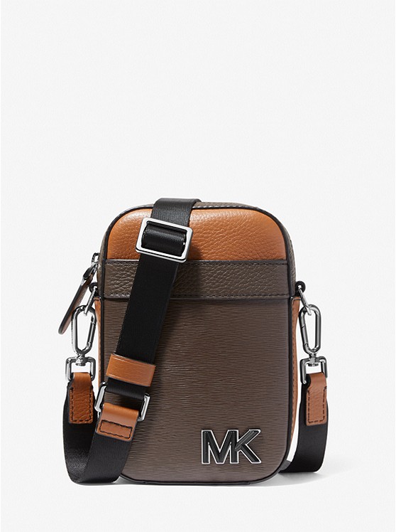 MK 33H1LHDC1L Hudson Color-Block Leather Smartphone Crossbody Bag BROWN