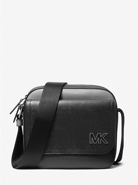 MK 33H1LHDM2X Hudson Color-Blocked Leather Messenger Bag BLACK