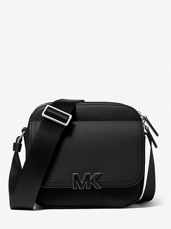 MK 33S2MHDM2T Hudson Textured Leather Messenger Bag BLACK