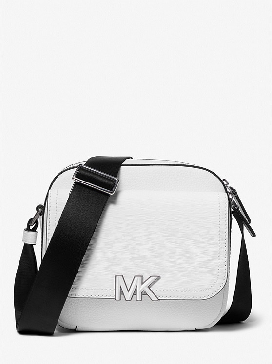 MK 33S2MHDM2T Hudson Textured Leather Messenger Bag BRIGHT WHT