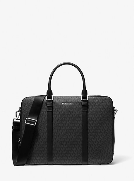 33S3LHDA8B - Hudson Logo and Leather Briefcase BLACK