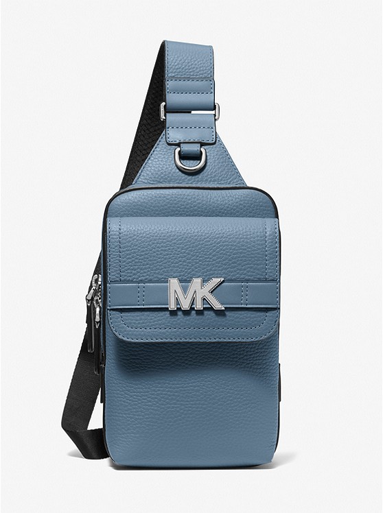 MK 33S3LYTY1L Hudson Pebbled Leather Sling Pack DENIM