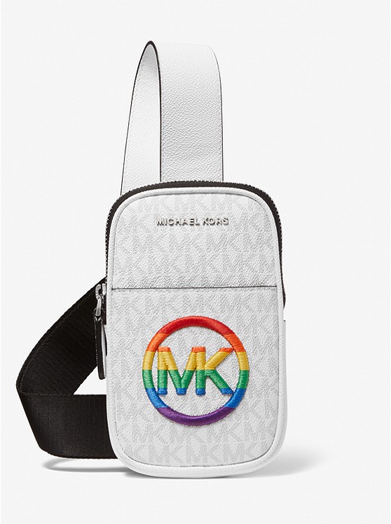 MK 33U2LHDC2O PRIDE Hudson Embroidered Logo Smartphone Crossbody Bag BRIGHT WHITE