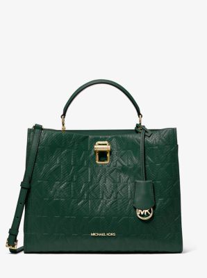 35F1G5PS3G - Penelope Python Embossed Faux Leather Satchel RACING GREEN