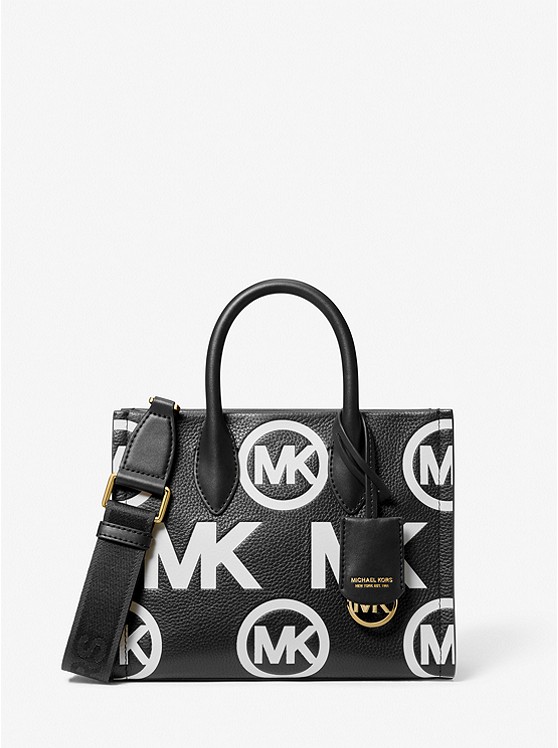 MK 35F3G7ZC5L Mirella Small Logo Embossed Pebbled Leather Crossbody Bag BLACK