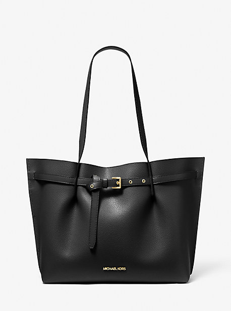 35H0GU5T9T - Emilia Large Pebbled Leather Tote Bag BLACK