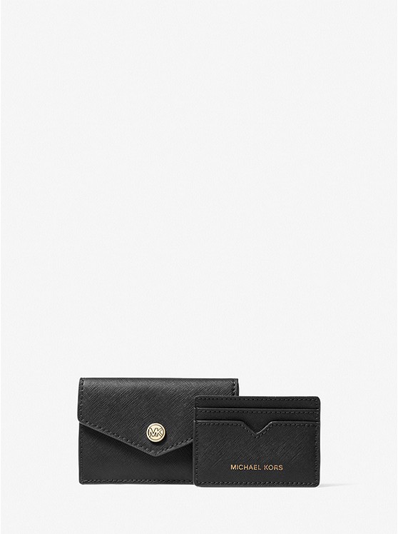 MK 35H1GGFD1L Small Saffiano Leather 3-in-1 Card Case BLACK