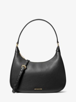 35R3G4CH3L - Cora Large Pebbled Leather Shoulder Bag BLACK