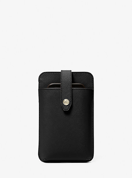 35R3GTVC2L - Saffiano Leather Smartphone Crossbody Bag BLACK