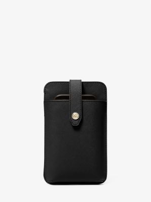 35R3GTVC2L - Saffiano Leather Smartphone Crossbody Bag BLACK
