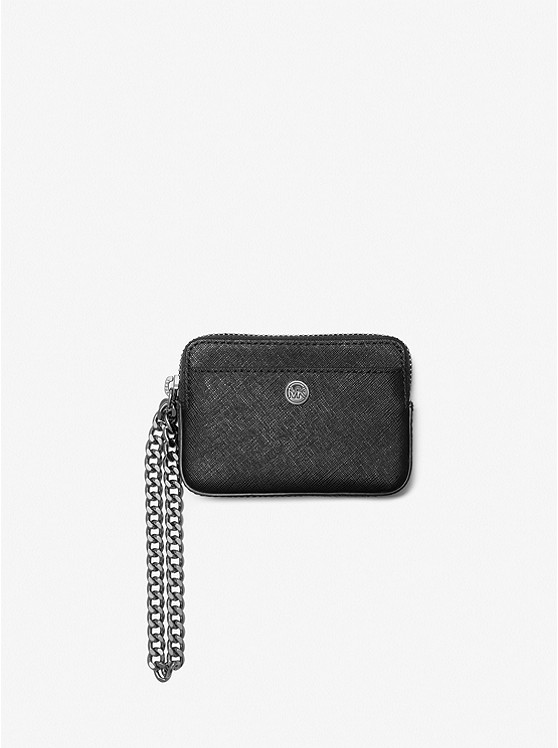 MK 35R3STVD6L Medium Saffiano Leather Chain Card Case BLACK