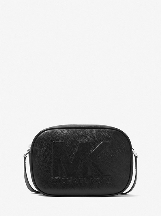 MK 35S2STVC2L Jet Set Travel Medium Logo Embossed Pebbled Leather Crossbody Bag BLACK