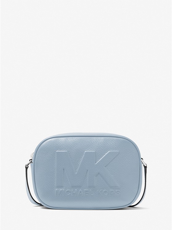 MK 35S2STVC2L Jet Set Travel Medium Logo Embossed Pebbled Leather Crossbody Bag PALE BLUE