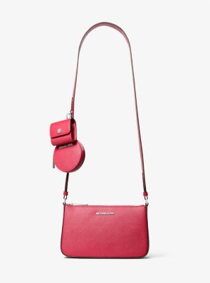 35S3STVC0L - Jet Set Saffiano Leather Crossbody Bag with Case for Apple Airpods Pro® CARMINE PINK