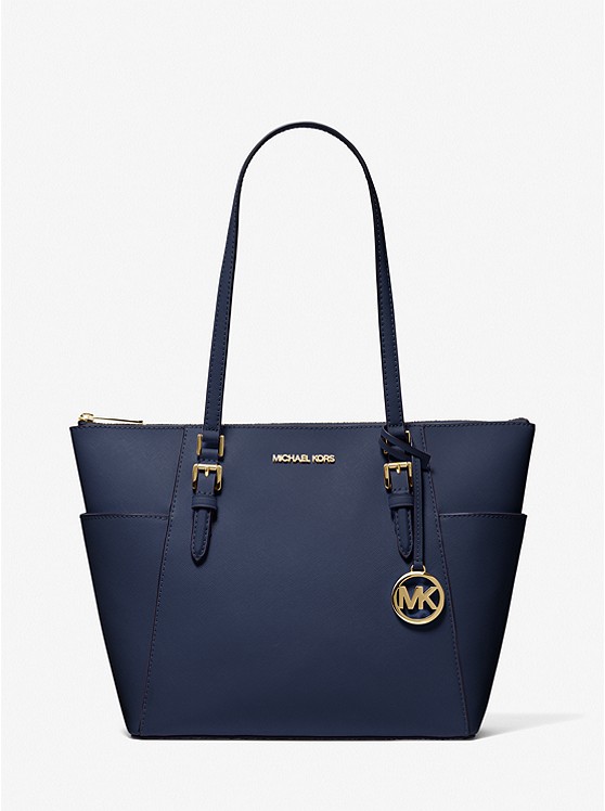 MK 35T0GCFT7L Charlotte Large Saffiano Leather Top-Zip Tote Bag NAVY