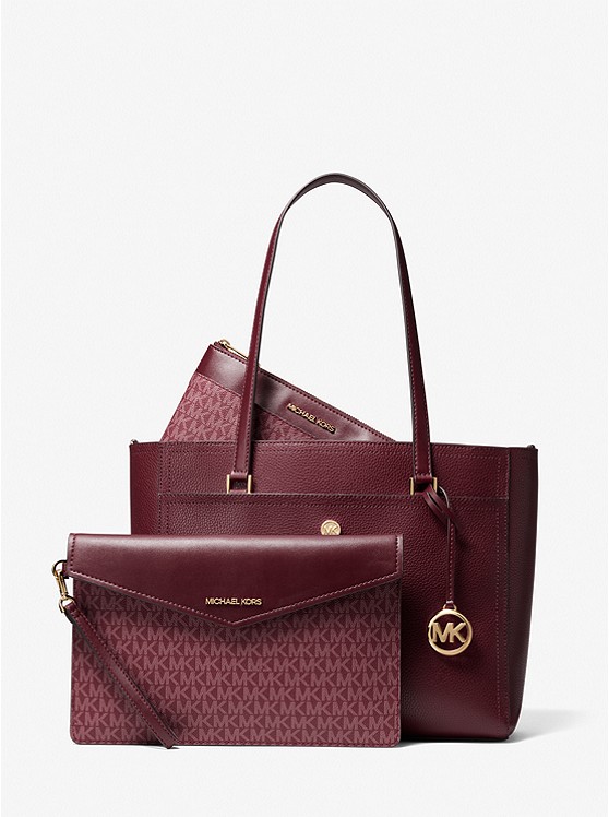 MK 35T1G5MT7T Maisie Large Pebbled Leather 3-in-1 Tote Bag MERLOT MULTI