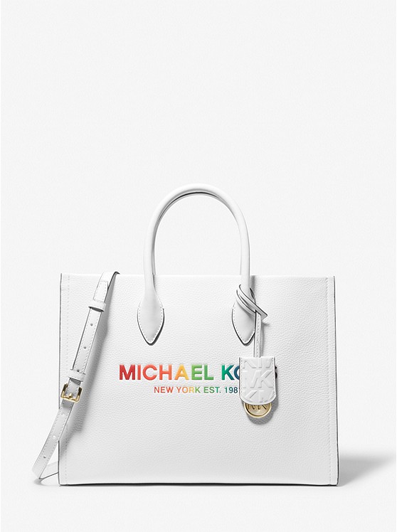 MK 35T2G4PT8L PRIDE Mirella Medium Pebbled Leather Tote Bag BRIGHT WHT