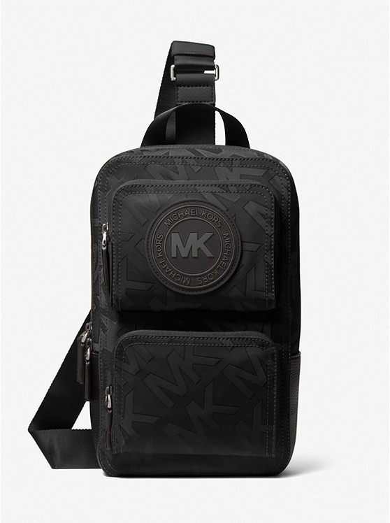 MK 37F2LKNM2O Kent Logo Jacquard Nylon Sling Pack BLACK
