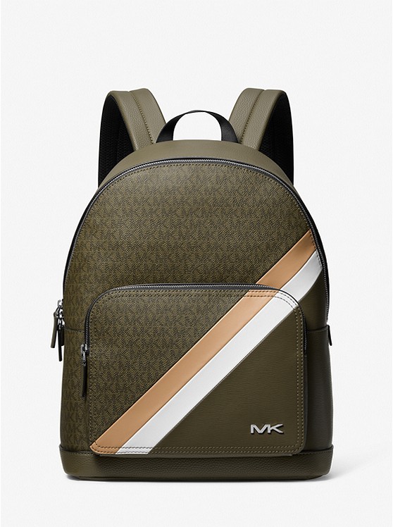 MK 37F3COLB2U Cooper Logo Stripe and Faux Leather Backpack OLIVE COMBO