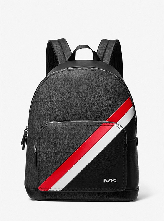MK 37F3COLB2U Cooper Logo Stripe and Faux Leather Backpack DK SANGRIA