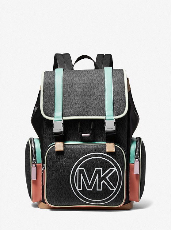 MK 37S2LCOB2P Cooper Logo and Color-Block Faux Leather Backpack BLACK