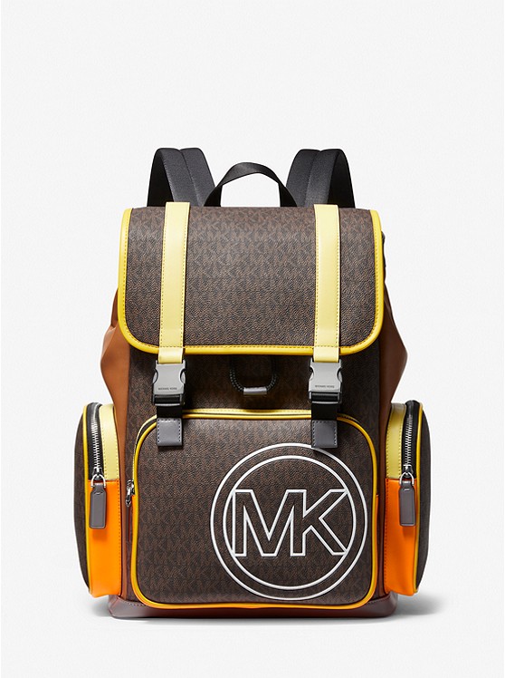 MK 37S2LCOB2P Cooper Logo and Color-Block Faux Leather Backpack BROWN