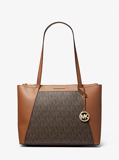 38H9CN2T2B - Maddie Medium Logo and Faux Leather Tote Bag BROWN