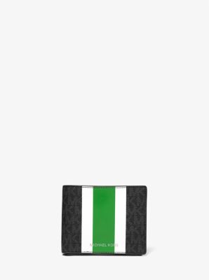 39F1LGFF2B - Logo Stripe Billfold Wallet With Passcase PALM GREEN
