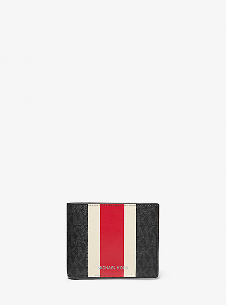 39F1LGFF2B - Logo Stripe Billfold Wallet With Passcase BRIGHT RED