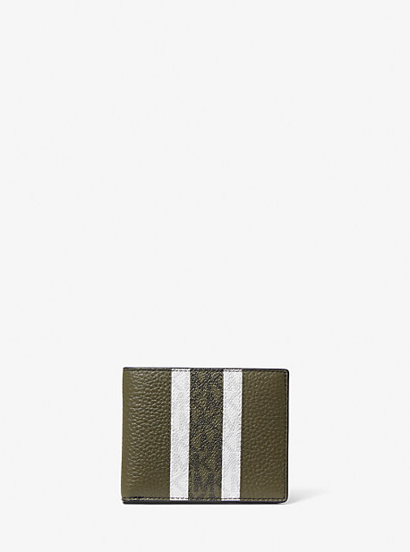 39F1LHDF5L - Hudson Logo Stripe Leather Slim Billfold Wallet OLIVE