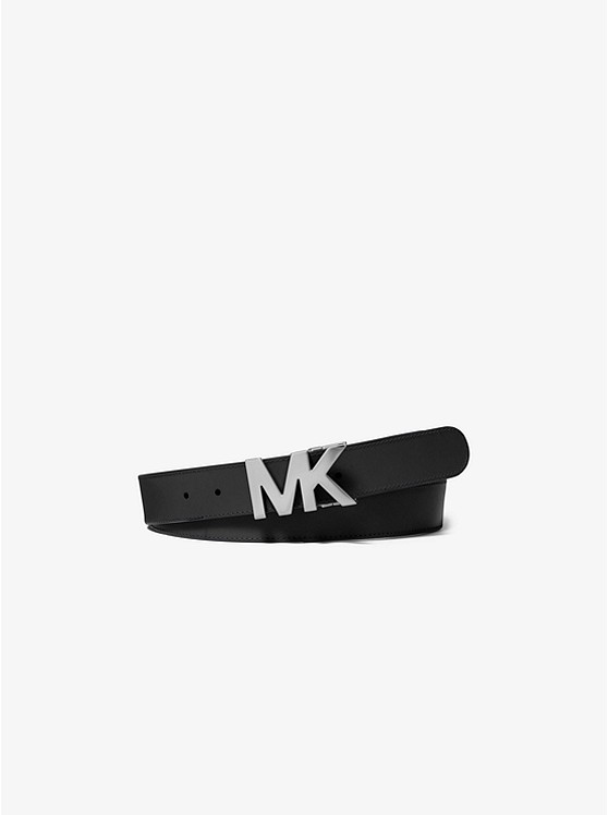 MK 39H9LBLY1H Leather Logo-Buckle Belt  BLK/GREYHOUN