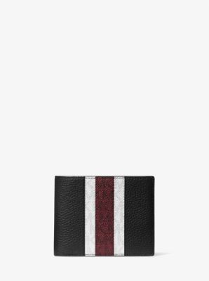39U2LGFN0L - Pebbled Leather and Logo Stripe Billfold Wallet With Passcase Gift Set MERLOT