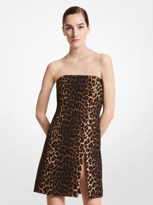 400AKT703 - Leopard Wool Strapless Dress CHESTNUT
