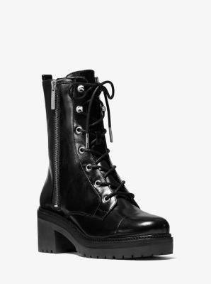 40F0ANME7L - Anaka Crinkled Leather Combat Boot BLACK