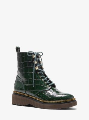40F0HSFE5E - Haskell Crocodile Embossed Leather Combat Boot MOSS