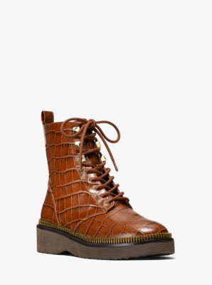 40F0HSFE5E - Haskell Crocodile Embossed Leather Combat Boot CHESTNUT