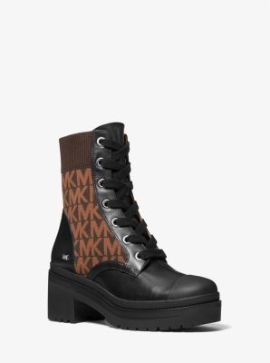 40F1BRME1L - Brea Leather and Logo Jacquard Combat Boot BLK/BROWN